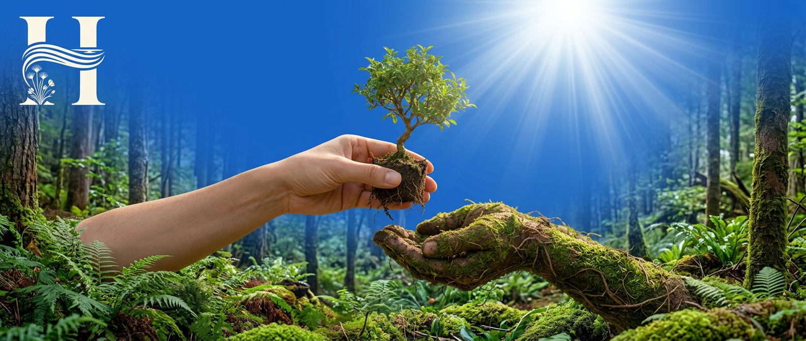 Hapi's Kitchen Studio Pro tree planting program — a hand planting a tree in a lush forest